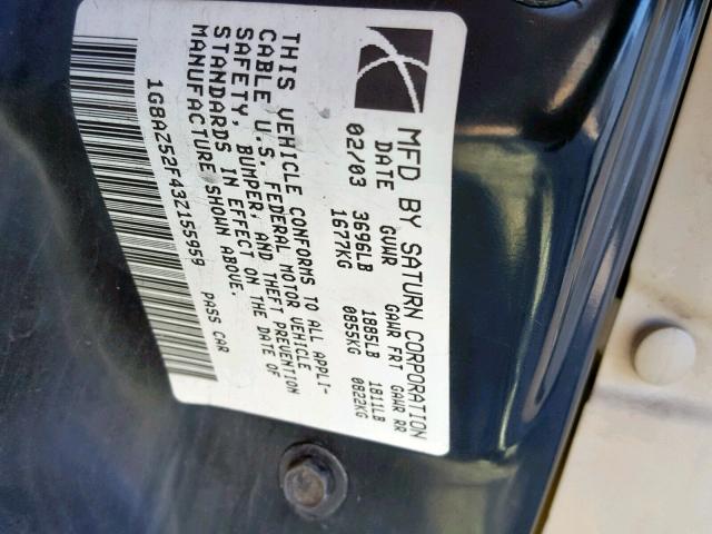 1G8AZ52F43Z155959 - 2003 SATURN ION LEVEL WHITE photo 10