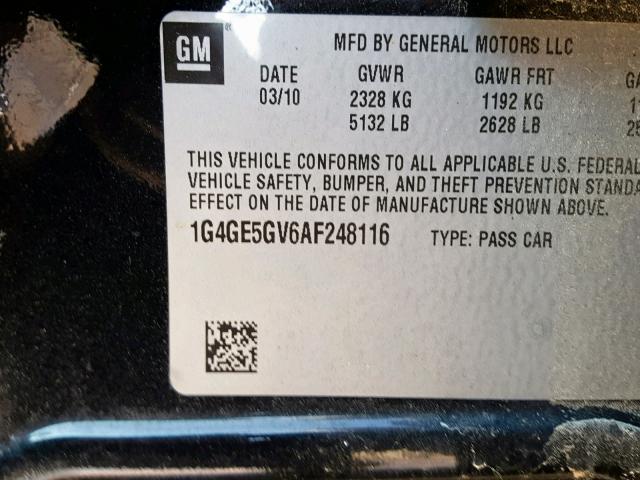 1G4GE5GV6AF248116 - 2010 BUICK LACROSSE C BLACK photo 10