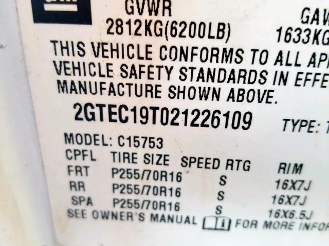 2GTEC19T021226109 - 2002 GMC NEW SIERRA WHITE photo 10