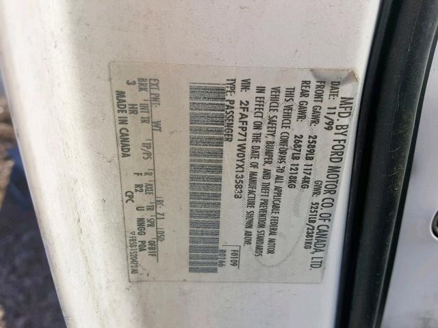 2FAFP71W0YX135838 - 2000 FORD CROWN VICT WHITE photo 10