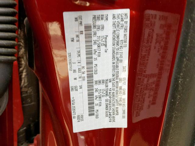 1FADP3M2XHL245219 - 2017 FORD FOCUS SEL RED photo 10