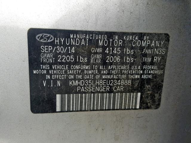 KMHD35LH8EU234888 - 2014 HYUNDAI ELANTRA GT SILVER photo 10