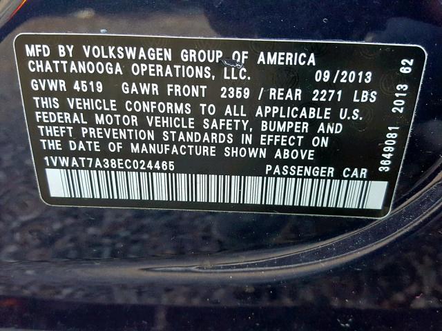 1VWAT7A38EC024465 - 2014 VOLKSWAGEN PASSAT S BLUE photo 10