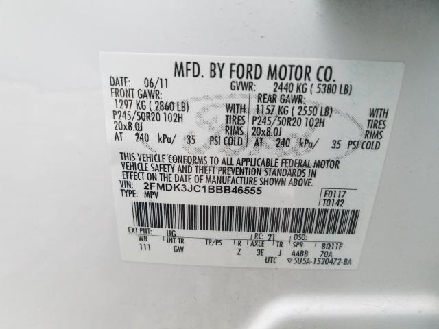 2FMDK3JC1BBB46555 - 2011 FORD EDGE SEL  photo 10