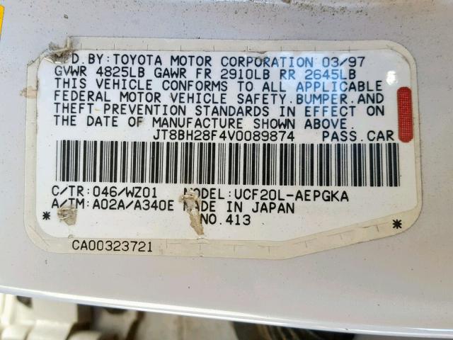 JT8BH28F4V0089874 - 1997 LEXUS LS 400 WHITE photo 10