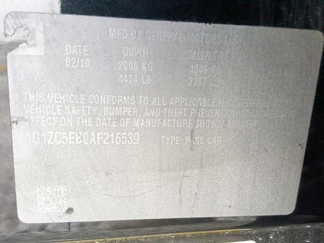 1G1ZC5EB0AF216539 - 2010 CHEVROLET MALIBU 1LT BLACK photo 10