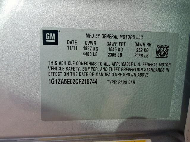 1G1ZA5E02CF216744 - 2012 CHEVROLET MALIBU LS SILVER photo 10