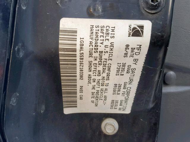 1G8AL55B16Z103302 - 2006 SATURN ION LEVEL BLACK photo 10