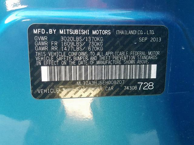 ML32A3HJ5EH008207 - 2014 MITSUBISHI MIRAGE DE BLUE photo 10