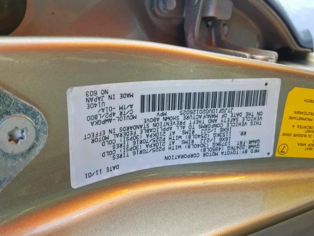 JTJGF10U020126025 - 2002 LEXUS RX 300 GOLD photo 10