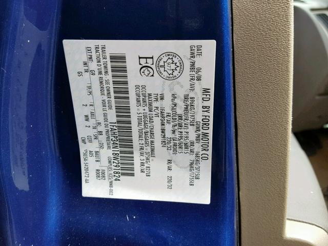 1FAHP34N18W291824 - 2008 FORD FOCUS S/SE BLUE photo 10