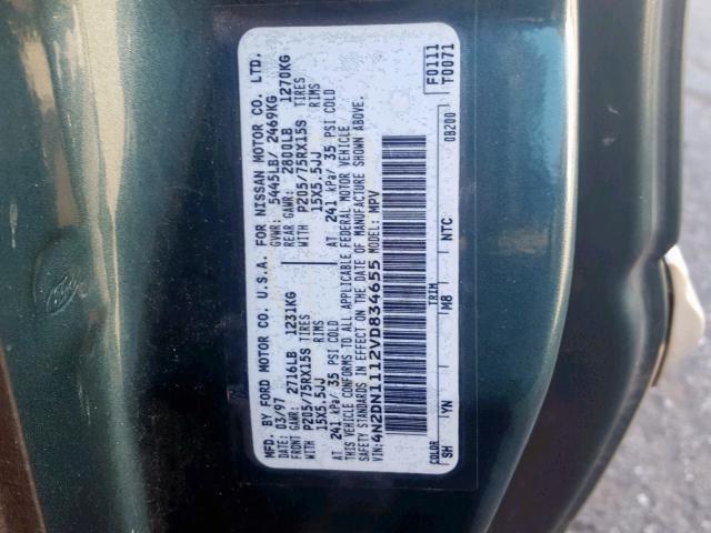 4N2DN1112VD834655 - 1997 NISSAN QUEST XE BLUE photo 10