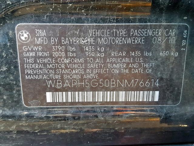 WBAPH5G50BNM76614 - 2011 BMW 328 I SULE BLACK photo 10