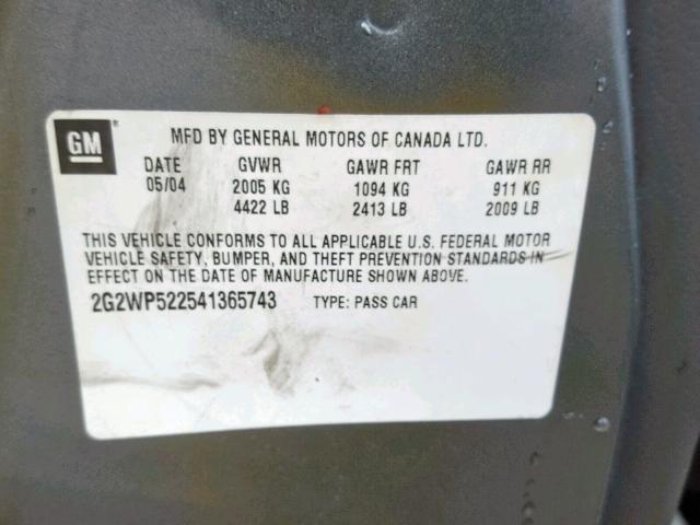 2G2WP522541365743 - 2004 PONTIAC GRAND PRIX GRAY photo 10