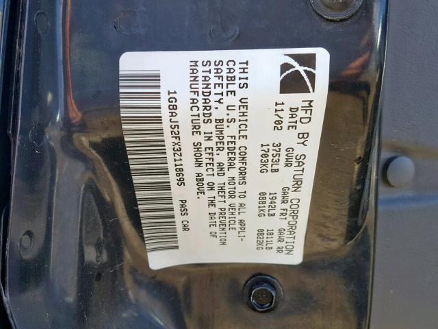 1G8AJ52FX3Z118695 - 2003 SATURN ION LEVEL BLACK photo 10