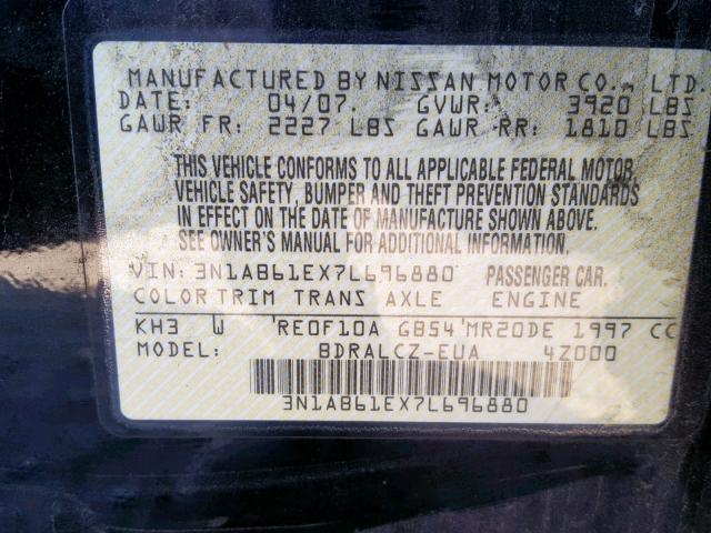 3N1AB61EX7L696880 - 2007 NISSAN SENTRA 2.0 BLACK photo 10