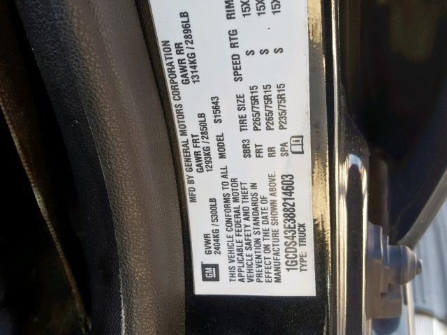 1GCDS43E388214603 - 2008 CHEVROLET COLORADO L BLACK photo 10