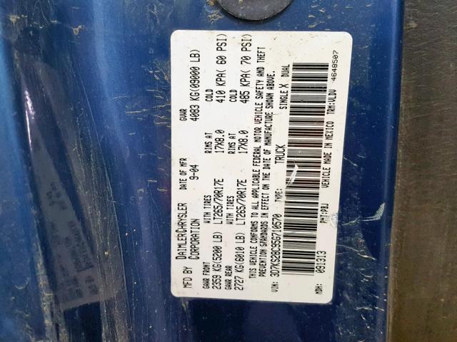 3D7KS28C95G710570 - 2005 DODGE RAM 2500 S ლურჯი ფოტო 10