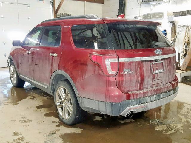 1FM5K8FH2GGC66466 - 2016 FORD EXPLORER L MAROON photo 3