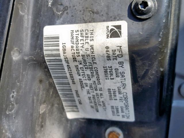 1G8AJ52F45Z168348 - 2005 SATURN ION LEVEL BLACK photo 10