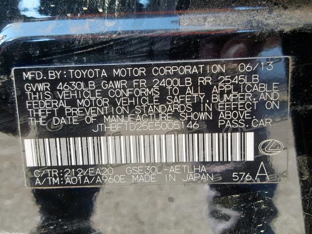 JTHBF1D25E5005146 - 2014 LEXUS IS 250 BLACK photo 10