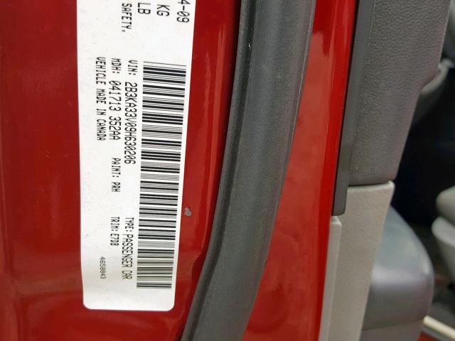 2B3KA33V09H630206 - 2009 DODGE CHARGER SX RED photo 10