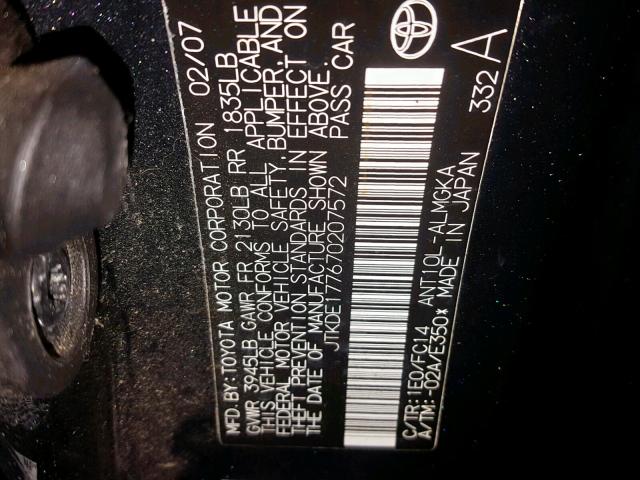 JTKDE177670207572 - 2007 TOYOTA SCION TC GRAY photo 10