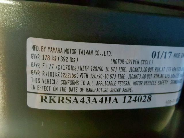 RKRSA43A4HA124028 - 2017 YAMAHA YW50 F BURGUNDY photo 10