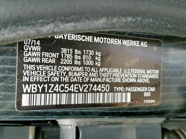 WBY1Z4C54EV274450 - 2014 BMW I3 REX WHITE photo 10