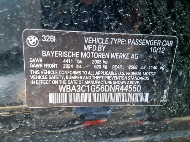 WBA3C1G56DNR44550 - 2013 BMW 328 I SULE BLACK photo 10