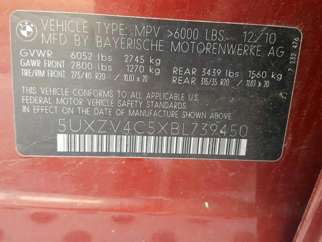 5UXZV4C5XBL739450 - 2011 BMW X5 XDRIVE3 Qırmızı foto 10