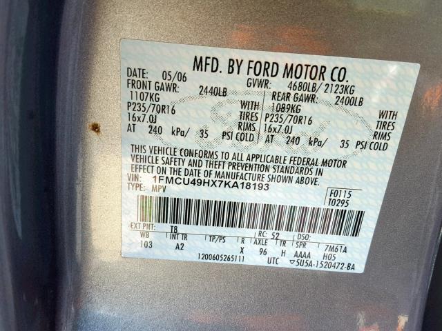 1FMCU49HX7KA18193 - 2007 FORD ESCAPE HEV GREEN photo 10