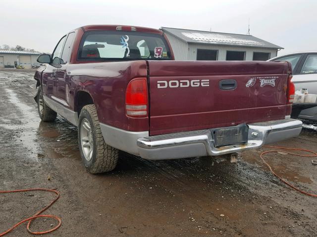 1B7GL22X31S267652 - 2001 DODGE DAKOTA MAROON photo 3