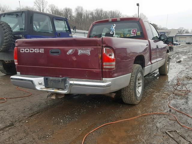 1B7GL22X31S267652 - 2001 DODGE DAKOTA MAROON photo 4