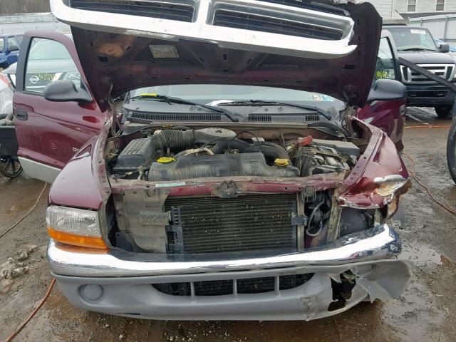 1B7GL22X31S267652 - 2001 DODGE DAKOTA MAROON photo 7