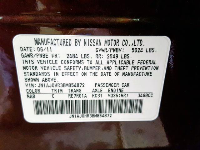 JN1AJ0HR3BM854872 - 2011 INFINITI EX35 BASE Tünd qırmızı foto 10