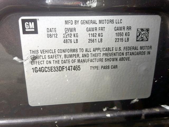 1G4GC5E33DF147465 - 2013 BUICK LACROSSE GRAY photo 10