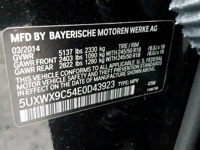 5UXWX9C54E0D43923 - 2014 BMW X3 XDRIVE2 BLACK photo 10