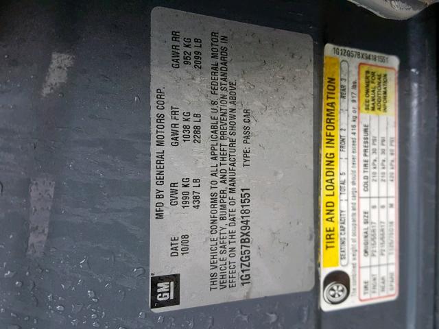 1G1ZG57BX94181551 - 2009 CHEVROLET MALIBU LS GRAY photo 10