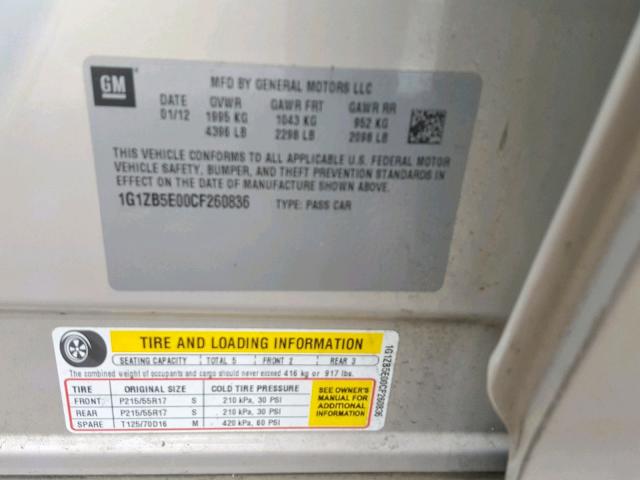 1G1ZB5E00CF260836 - 2012 CHEVROLET MALIBU LS TAN photo 10