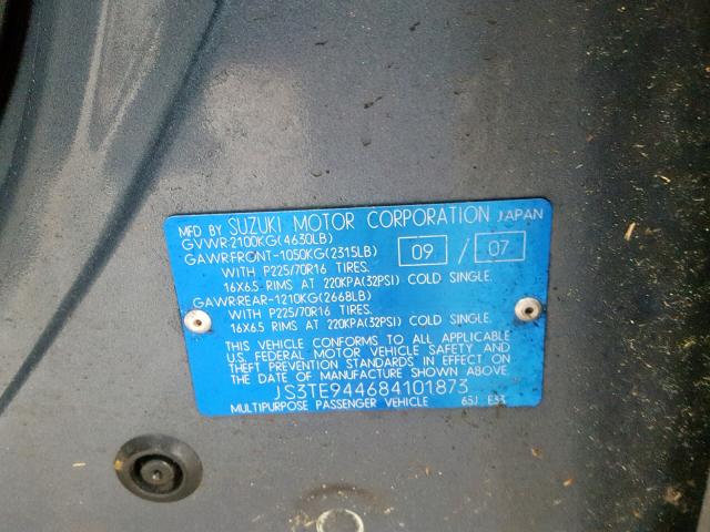 JS3TE944684101873 - 2008 SUZUKI GRAND VITA BLUE photo 10