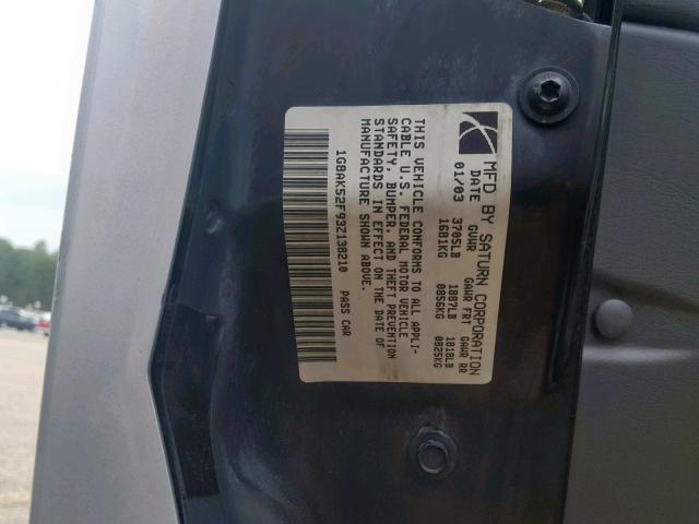 1G8AK52F93Z138210 - 2003 SATURN ION LEVEL SILVER photo 10