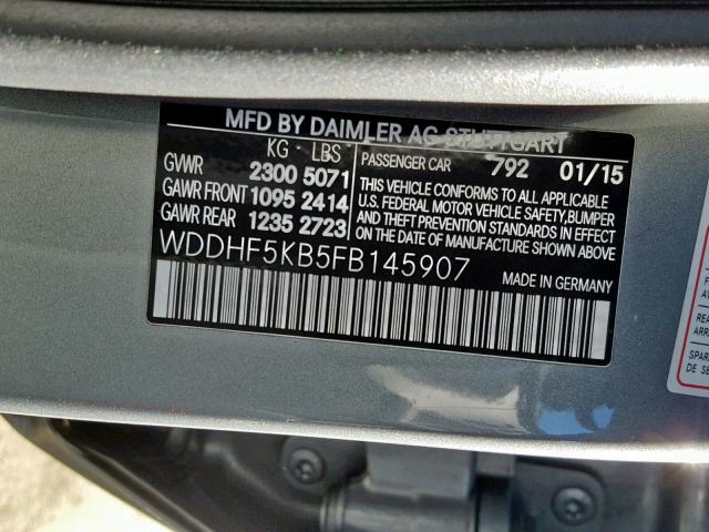 WDDHF5KB5FB145907 - 2015 MERCEDES-BENZ E 350 GRAY photo 10