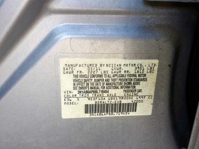 3N1AB6AP8BL719454 - 2011 NISSAN SENTRA 2.0 SILVER photo 10