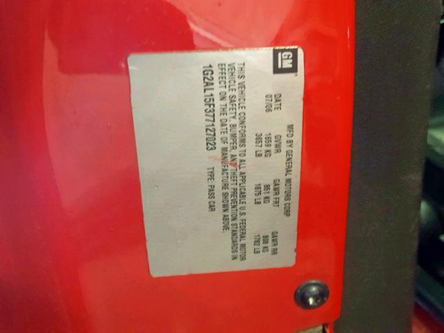 1G2AL15F377127023 - 2007 PONTIAC G5 RED photo 10