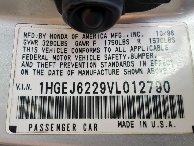 1HGEJ6229VL012790 - 1997 HONDA CIVIC DX SILVER photo 10