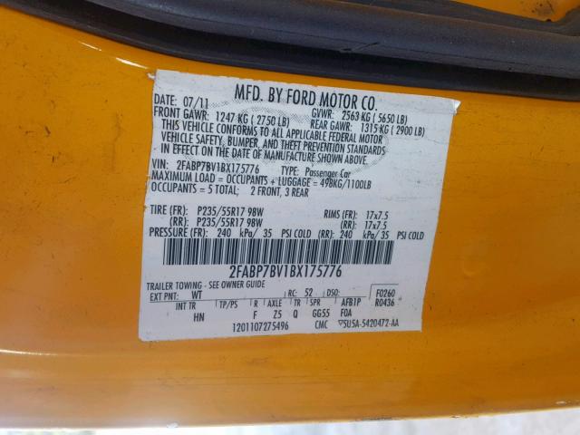 2FABP7BV1BX175776 - 2011 FORD CROWN VICT YELLOW photo 10