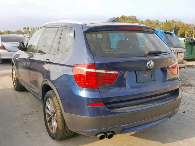 5UXWX9C54D0A29722 - 2013 BMW X3 XDRIVE2 BLUE photo 3