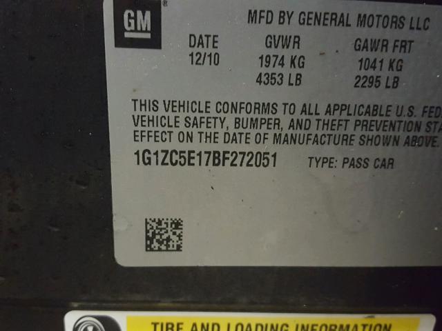 1G1ZC5E17BF272051 - 2011 CHEVROLET MALIBU 1LT BLACK photo 10