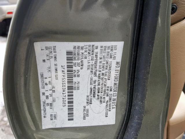 1FAFP55S03A171025 - 2003 FORD TAURUS SES GRAY photo 10